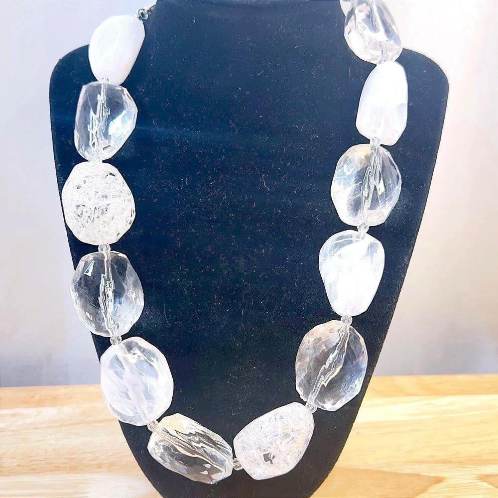 Graziano Beaded Necklace Chunky Clear Lucite Graduated RJC Statement 17 - 20"